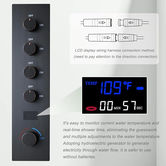 Temperature Display Oil Rubbed Bronze Shower System, Push Button Shower Faucet - Image 9