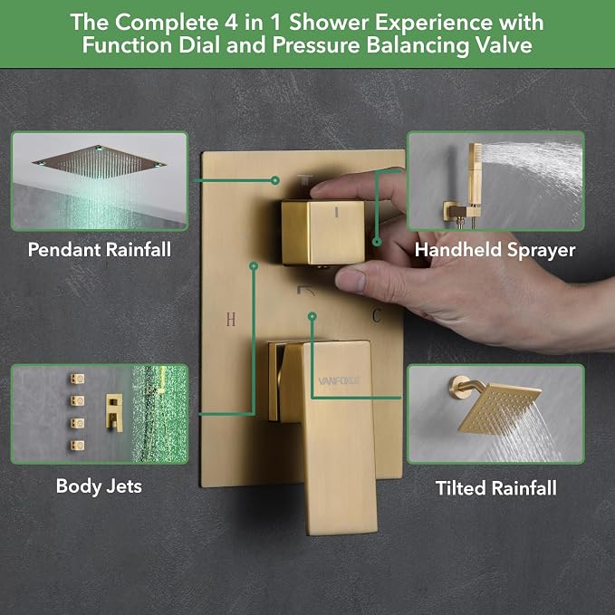 VANFOXLE Shower Faucet Set Brushed Gold Shower System, Shower Faucet - Image 6