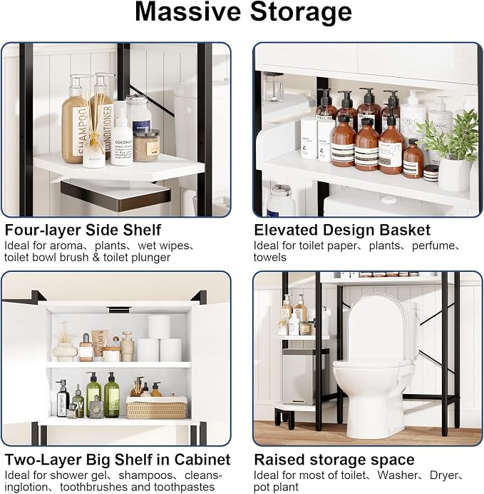 K2 Heavy Duty 7-Tier Over The Toilet Storage Cabinet（With Magnetic Doors & - Image 6