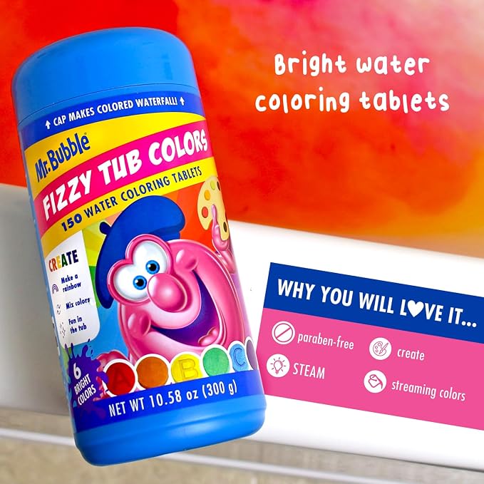 Mr. Bubble Fizzy Tub Colors Bath Water Coloring Tabelets, 6 Bright Colors - Image 4