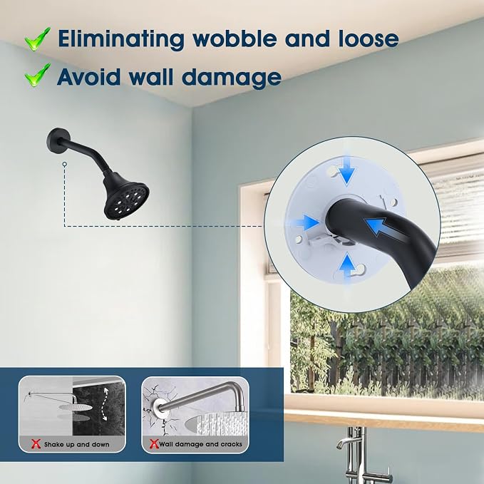 8 Inch Shower Arm with Flange and Stabilizer Bracket, Wall Mounted Shower Pipe - Image 2