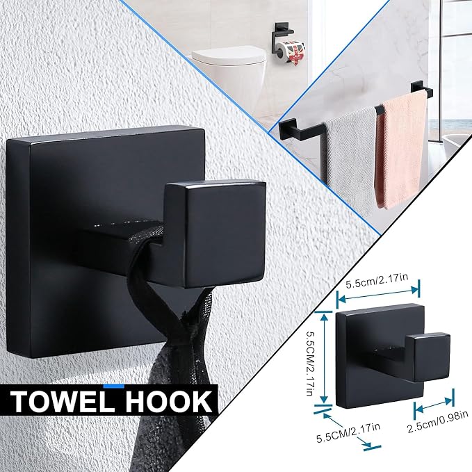 YACVCL 5 Pieces Black Bathroom Accessorie Set 23.6 Inch Towel Bar Set, - Image 3