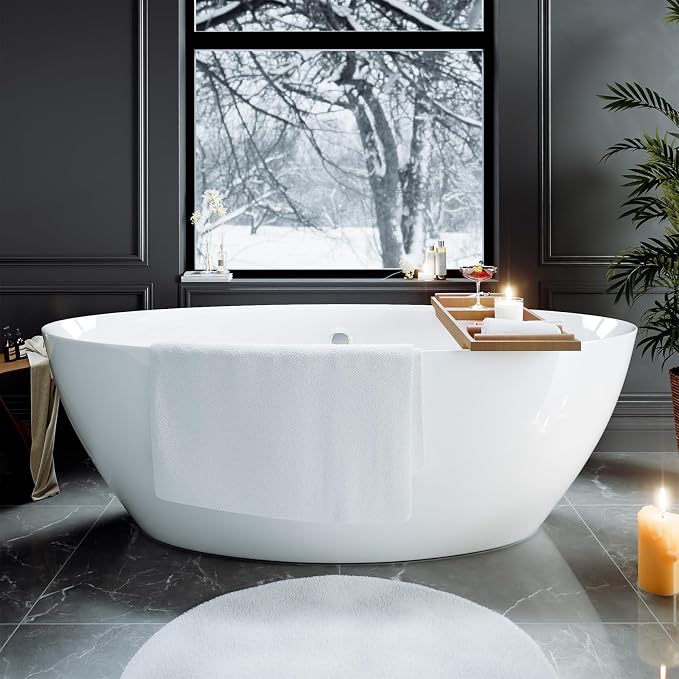 Empava Freestanding Bathtub, Non-Slip Flat Bottom, Glossy White, cUPC Certified by Empava
