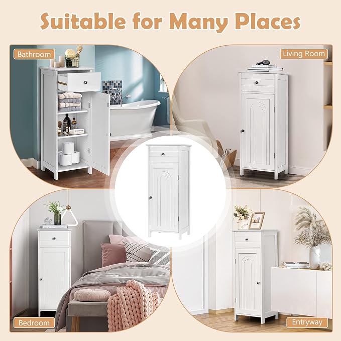 COSTWAY Bathroom Storage Cabinet, Single Door Floor Cabinet - Image 9