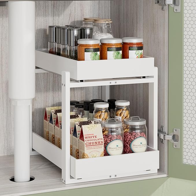2 Pack Under Sink Organizer, Bamboo Wooden 2-Tier Pull-Out Storage by HEALTHYYOU