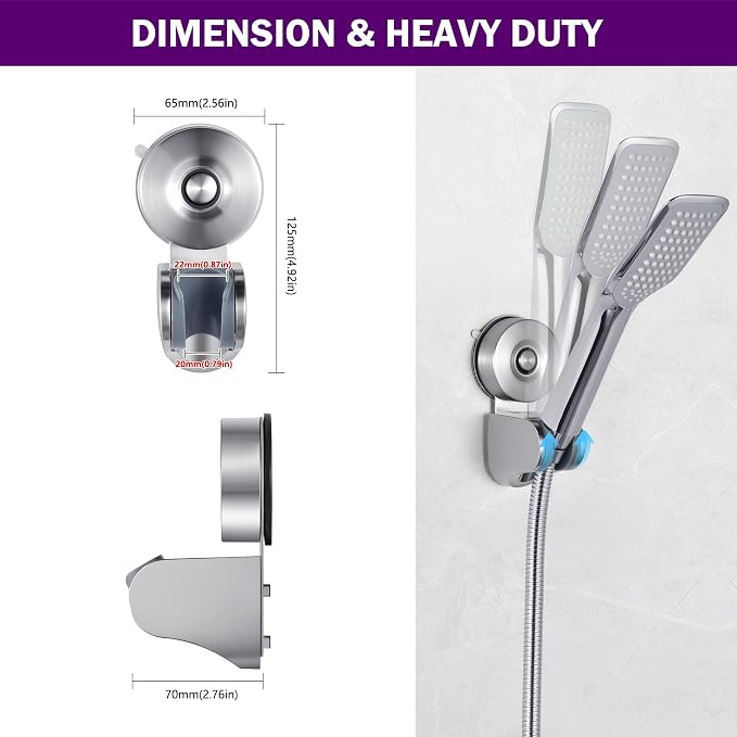 JOMOLA Suction Cup Shower Holder, Adjustable Stainless Steel Shower Head Holder - Image 6