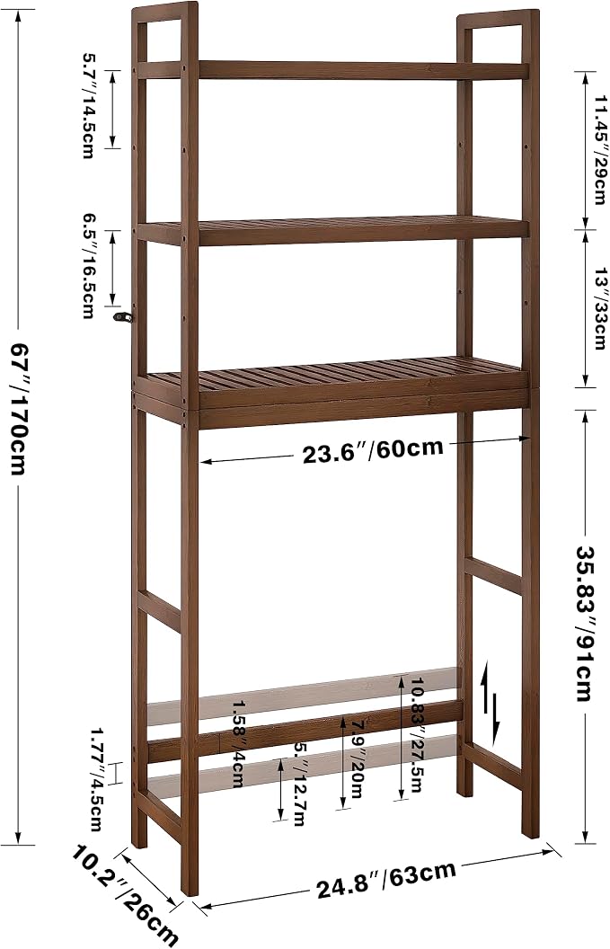 SMIBUY Bathroom Storage Shelf, Bamboo Over-The-Toilet Organizer Rack, - Image 3