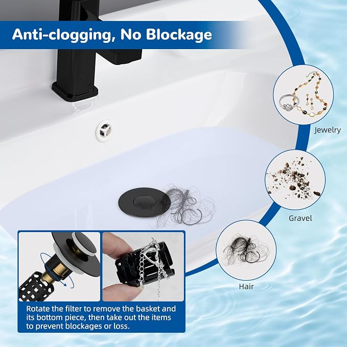 Hibbent Upgraded 3 in 1 Bathroom Sink Drain Strainer, Universal Pop Up Stopper - Image 2