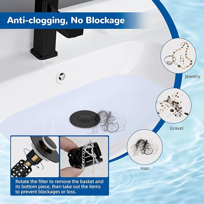 Hibbent 3 Pack 3 in 1 Bathroom Sink Drain Strainer, Universal Pop Up Stopper - Image 4
