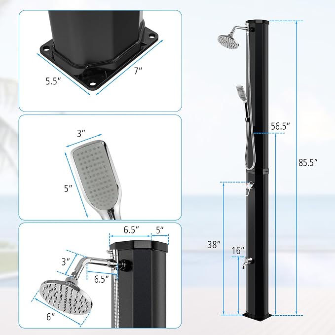 Goplus 9.3 Gallon Solar Heated Outdoor Shower, 7.2 FT Freestanding Garden - Image 6