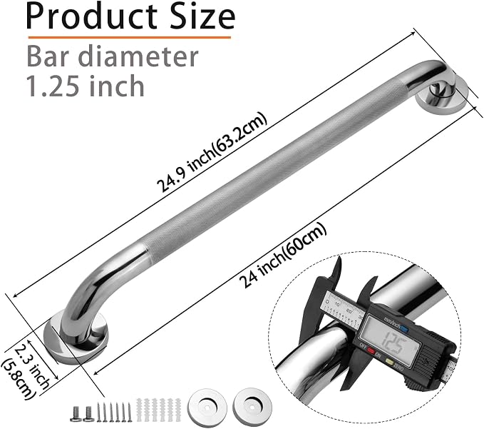 Shower Grab Bar, 2 Pack 24 Inch Bathroom Grab Bar, 304 Stainless Steel 1.25" - Image 2