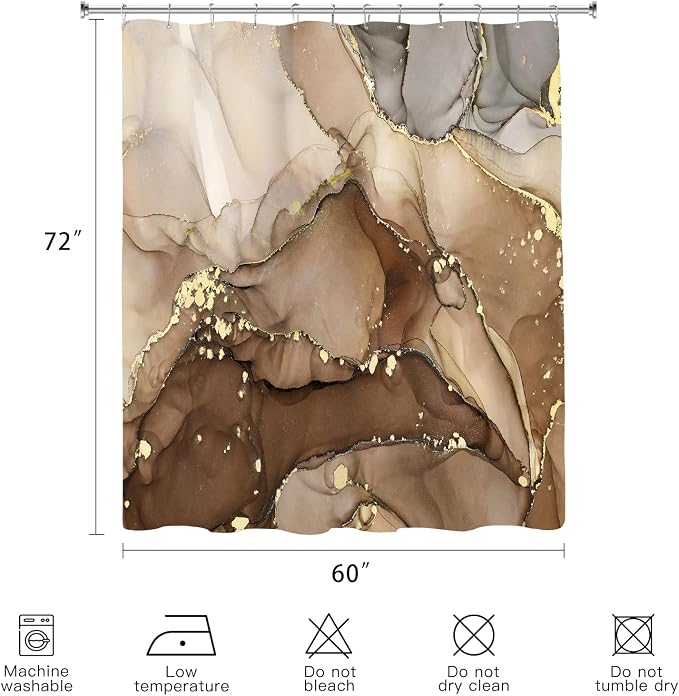 Brown Marble Shower Curtain 60x72, Modern Abstract Fabric Shower Curtains - Image 6