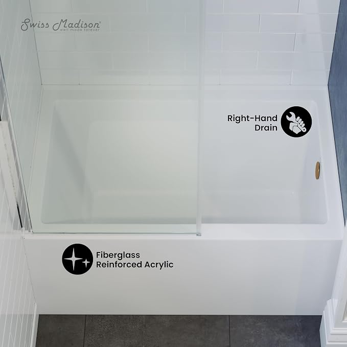 Swiss Madison Well Made Forever Voltaire 48"x32" Acrylic White, Right Hand Drain - Image 5