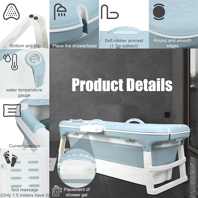 Portable Bathtub for Adults, Large 58 inch Collapsible Bathtub - Image 4