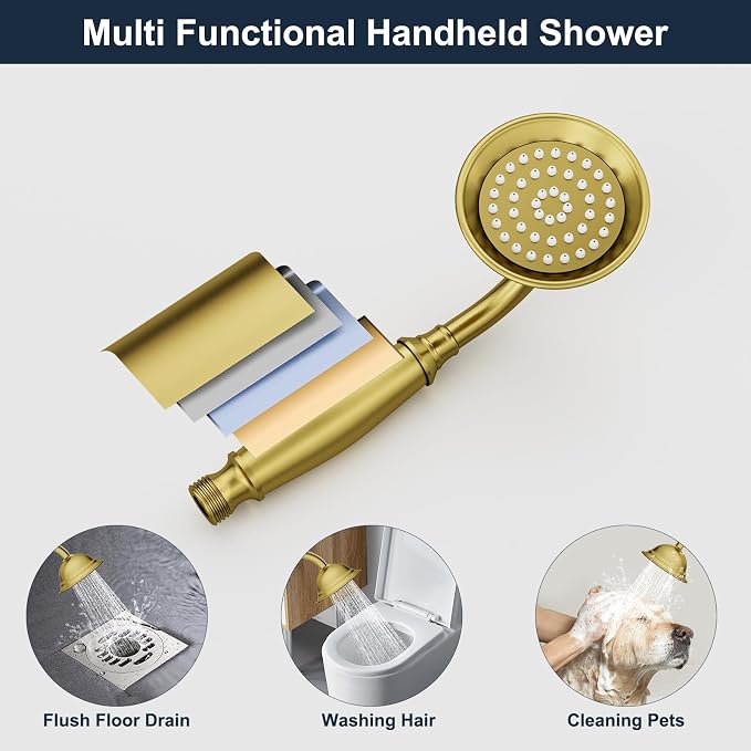 Brushed Gold Bathtub Faucet Freestanding Tub Filler High Pressure Single Handle - Image 7