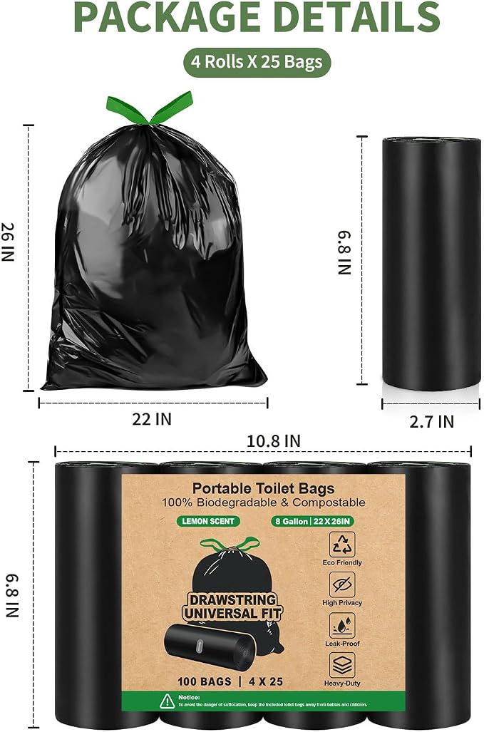 100 Camping Toilet Bags Drawstring, 8 Gallon Portable Toilet Bags Use - Image 8