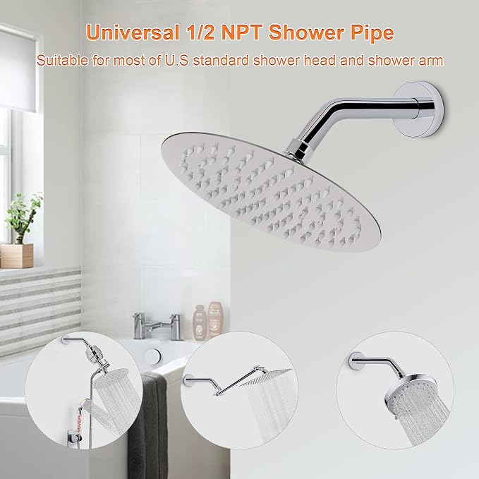 HarJue Shower Arm with Flange and Teflon Tape, Wall Mounted Shower Pipe 304 - Image 4