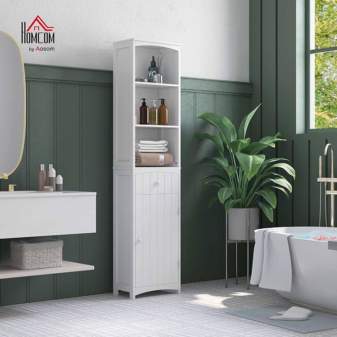 HOMCOM Bathroom Storage Cabinet, Free Standing Bathroom Storage Unit, Tall - Image 2