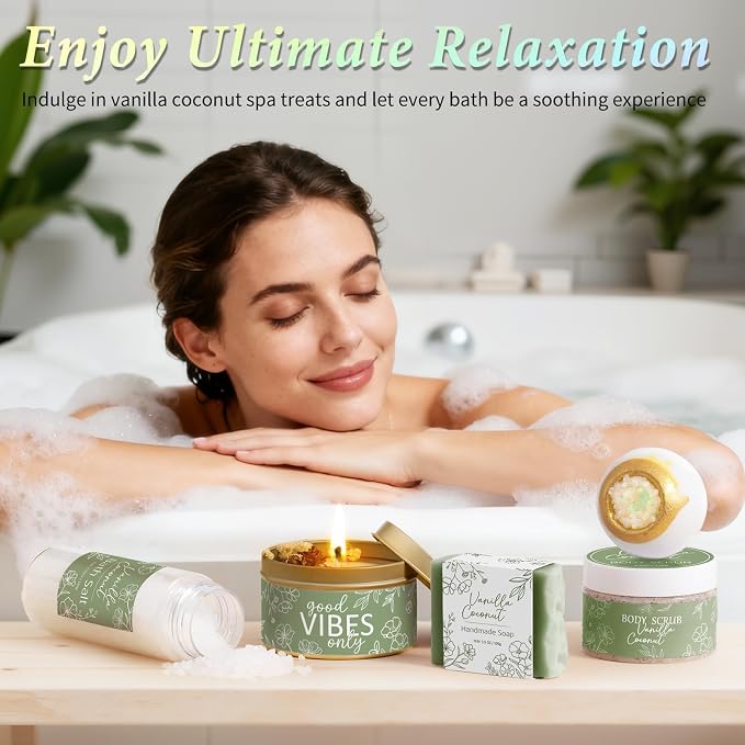 Spa Gifts for Women Bath Gift Set, Vanilla Coconut Relaxing Spa Gift Baskets - Image 7