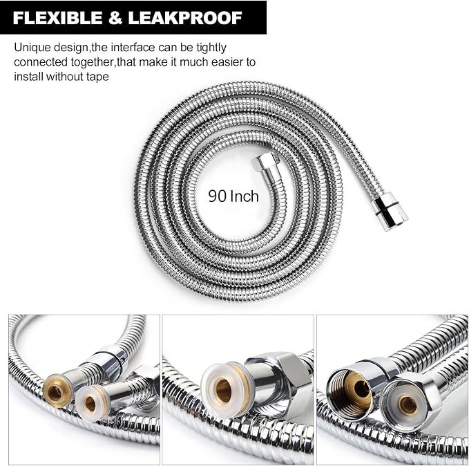 Shower Hose Extra Long 90 Inches Brushed Chrome Handheld Shower Head Hose - Image 3
