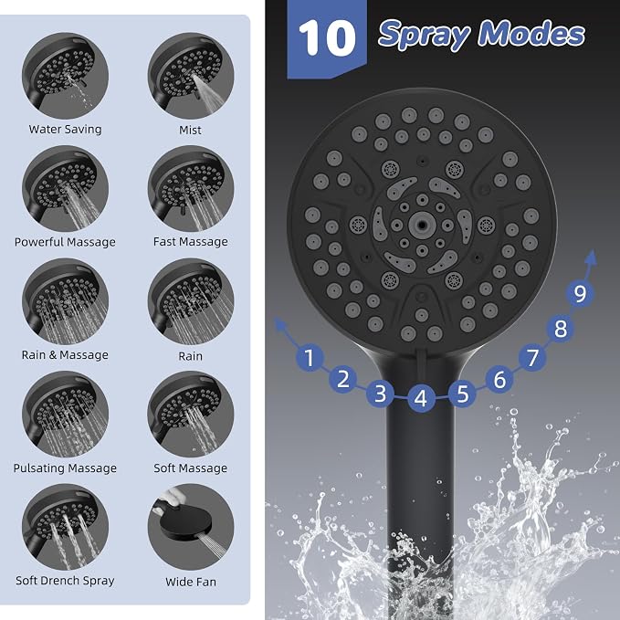 Hibbent Upgraded cUPC Certified 13'' Shower Head Combo, High Pressure 5 Spray - Image 3