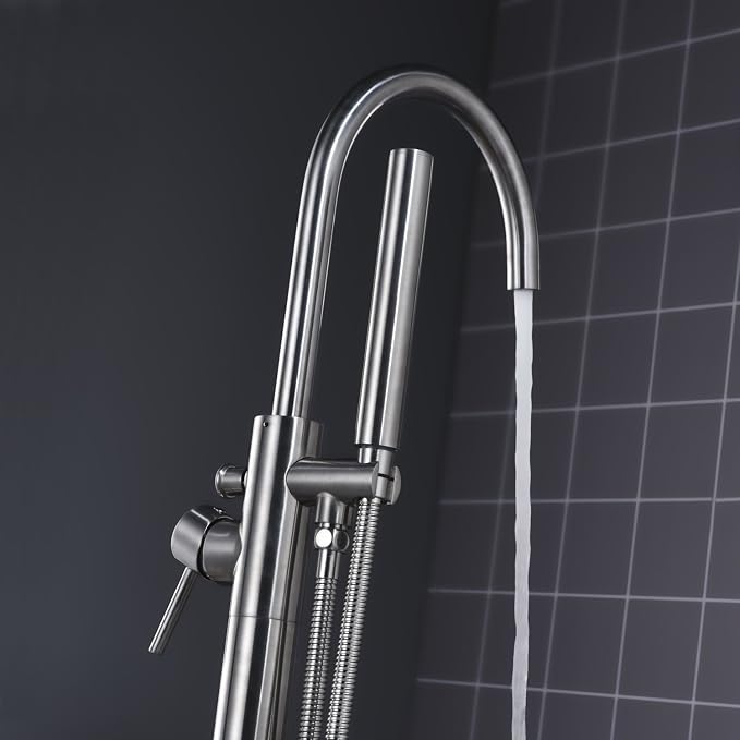 Freestanding Tub Filler Bathtub Faucet Brushed Nickel Floor Mount Single Handle - Image 5