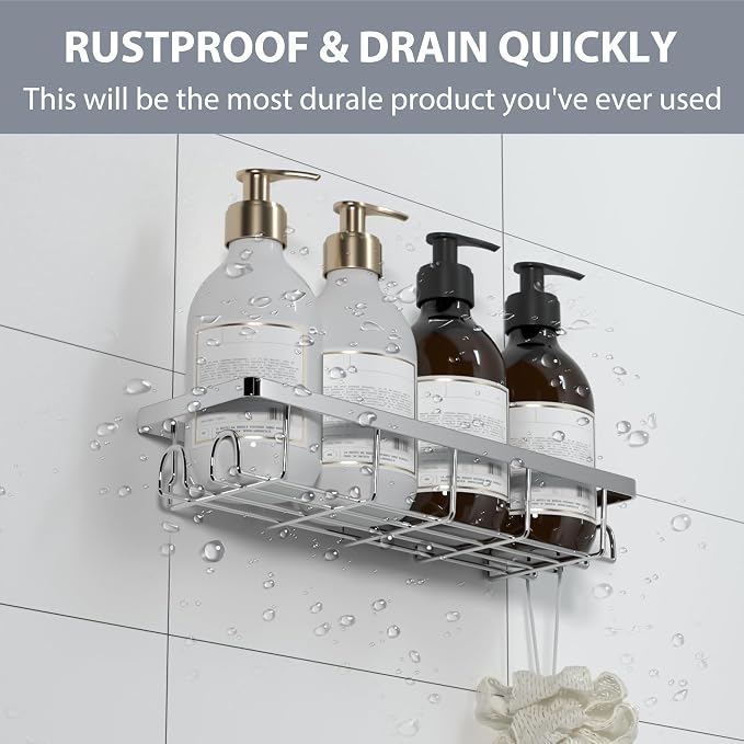 Shower Caddy Organizer with Hooks, Self Adhesive Bathroom Shelves, No Drilling - Image 5