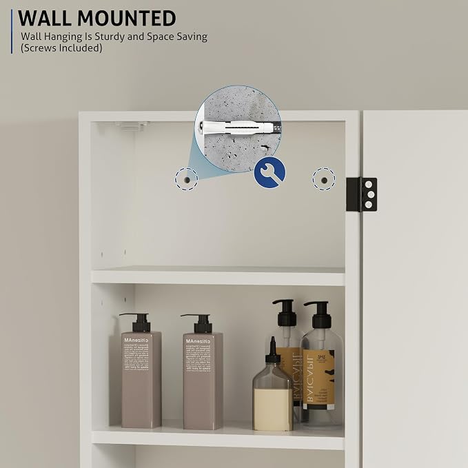 eclife 24" Bathroom Medicine Cabinet W/Mirror, Single Door Bathroom White Wall - Image 6