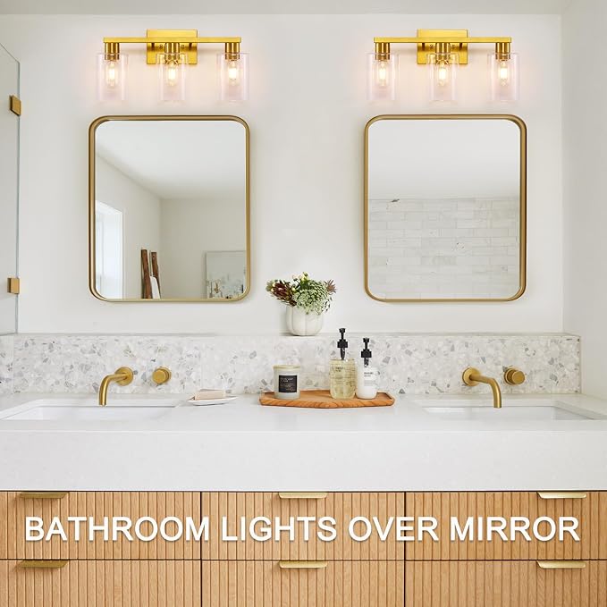 Gold 3-Light Bathroom Vanity Light, Modern Brushed Gold Vanity Lights - Image 4