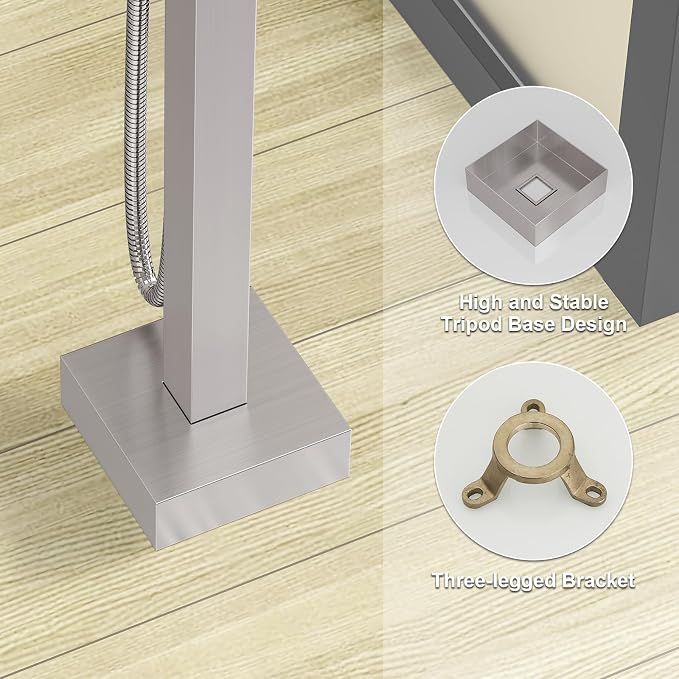 BESy Tub Filler Freestanding Bathtub Faucet Brushed Nickel Floor Mount Tub - Image 6