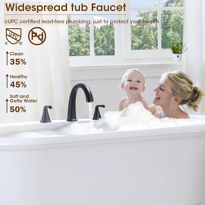 Matte Black Roman Tub Faucet, Solid Brass Bathtub Faucet Set - Image 3