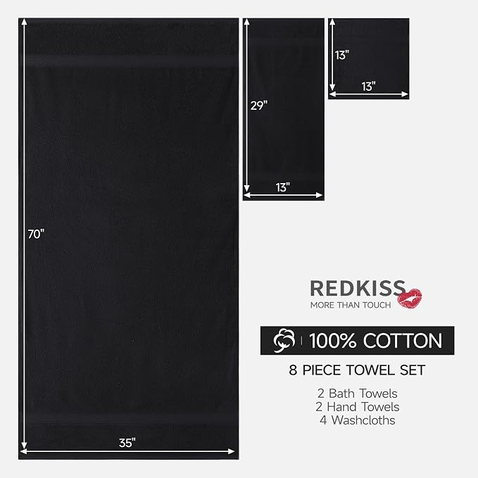 REDKISS Luxury 100% Cotton 8 Piece Bath Towel Sets, 2 Bath Sheets, 2 Hand - Image 3