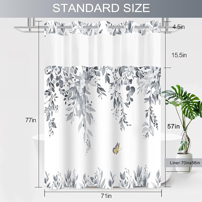 No Hook Shower Curtain and Liner Set, Bath Curtain Sets - Image 6