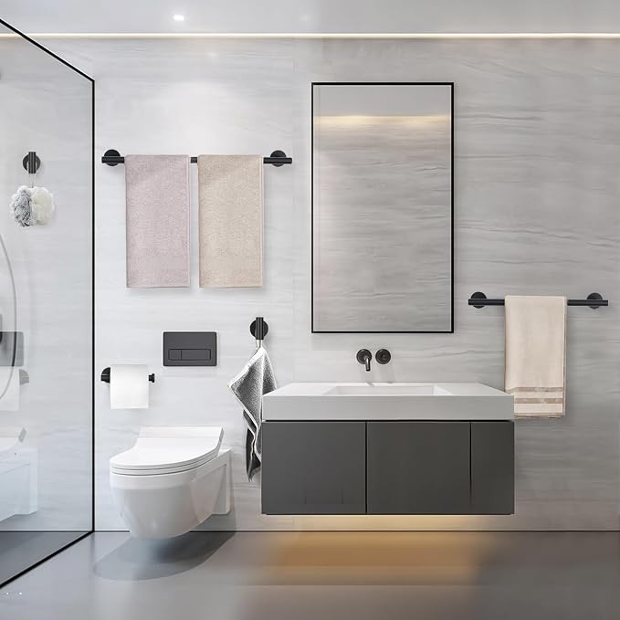 5 Pieces Matte Black Bathroom Hardware Set, 23.6-inch+15.35-inch Bathroom Towel - Image 7