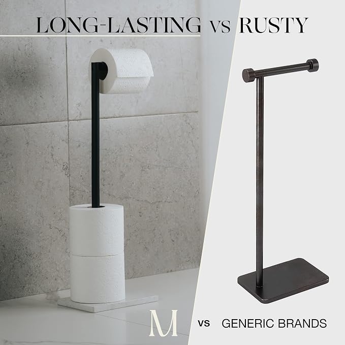 MARMOLUX ACC Free Standing Matte Black Toilet Paper Holder Stand White Marble - Image 8