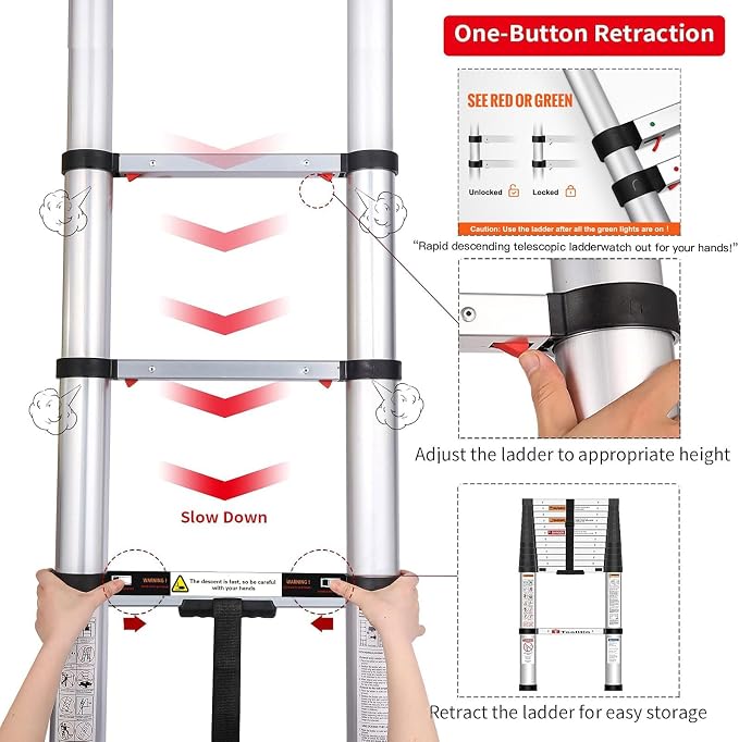 Telescoping Ladder, with Stable Hook and stabilizer barand, Extension Ladder - Image 7