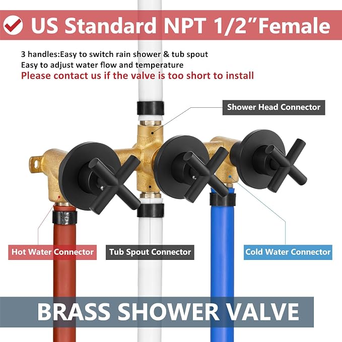 Aolemi 3 Handles Tub Shower Faucet Set - Image 5