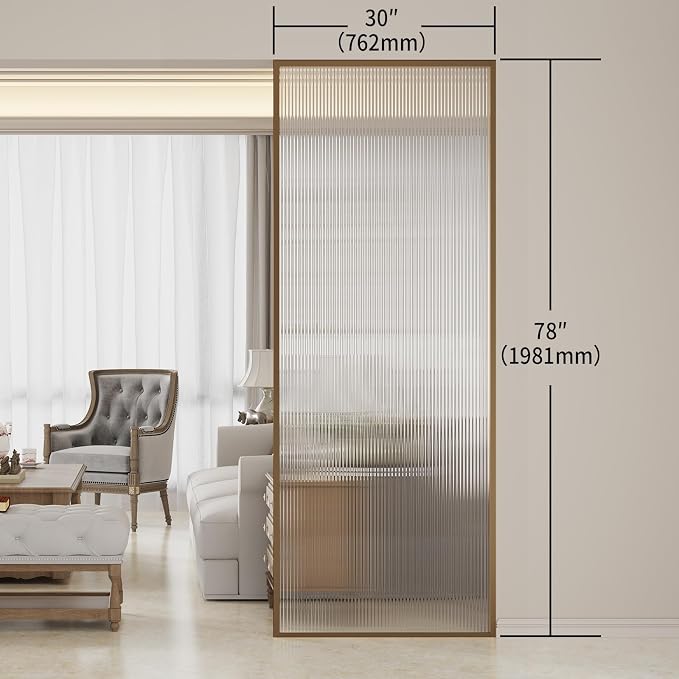 Dimaris Shower Door 30" X 78" Clear Tempered Fluted Glass Framed Shower Screen - Image 2