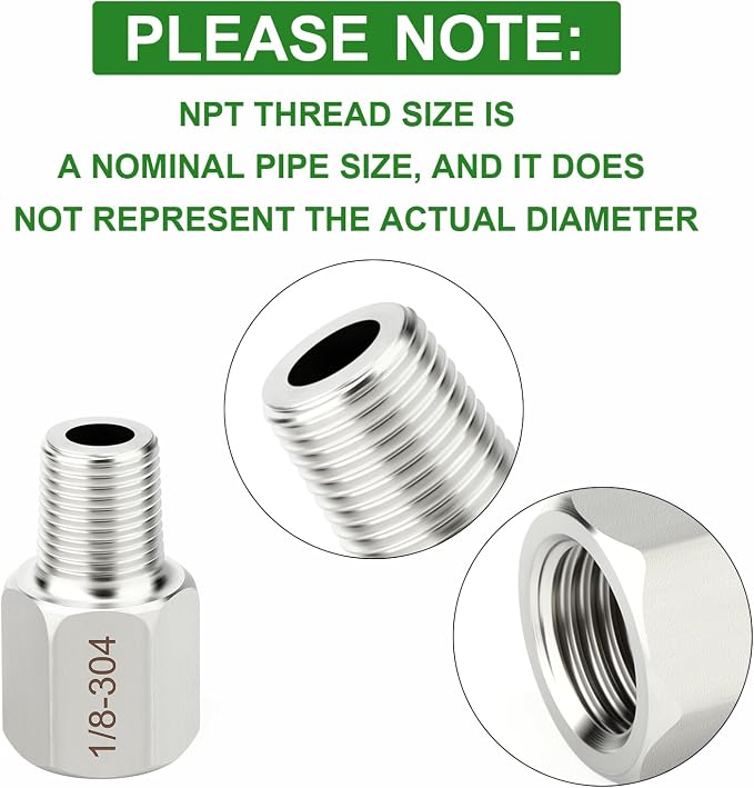 TAISHER 10PCS 304 Stainless Steel Pipe Fitting, New Reducer Adapter, 1/8" NPT - Image 4