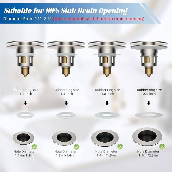 Hibbent 2 Pack All Metal Upgraded Bathroom Sink Stopper, Universal Pop Up Sink - Image 8