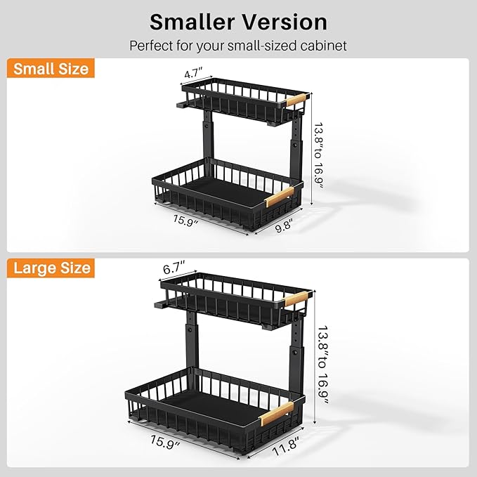 PXRACK 1 Pack Under Sink Organizer, Adjustable Height, 2 Tier Pull Out Under - Image 2