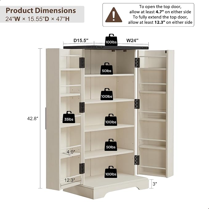 ACCOHOHO 47" Kitchen Pantry, Farmhouse Storage Cabinet - Image 2
