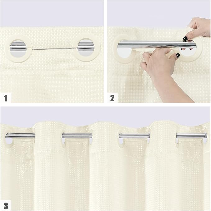 MitoVilla No Hooks Needed Extra Long Shower Curtain Liner Set, Ivory 86 inch XL - Image 4