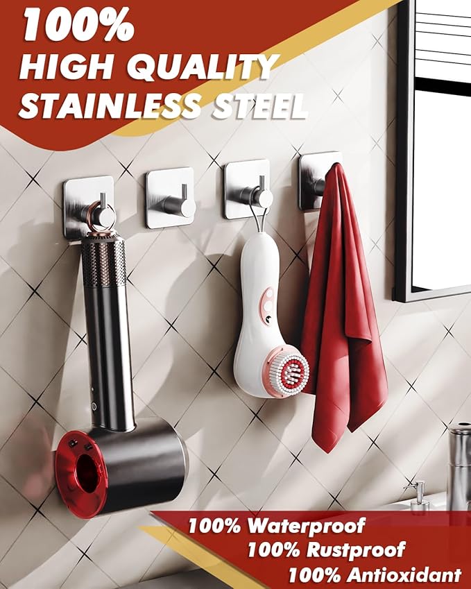 Adhesive Hooks Heavy Duty 30lb Wall Hooks, 5 Pack Damage Free Stainless Steel - Image 4