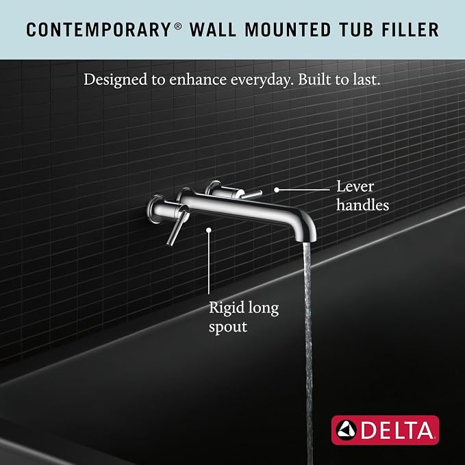Delta Wall Mount Bathroom Faucet 3 Hole, Polished Nickel Bathroom Sink Faucet - Image 2