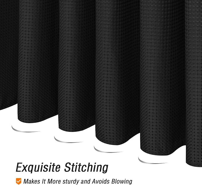 Gibelle Black Shower Curtain, Waffle Weave Textured Fabric Shower Curtain - Image 5
