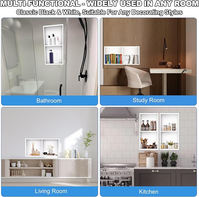 304 Stainless Steel Shower Niche Insert-Glossy White 24 x 12" No Tile Needed - Image 5