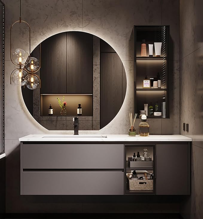 68" Bathroom Vanity with Sink, Modern Bathroom Vanity Include LED Smart Round by Unknown