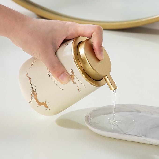 Enra Ceramic Gold Soap Dispenser, 12 oz Modern Liquid Hand Soap Dispenser - Image 4