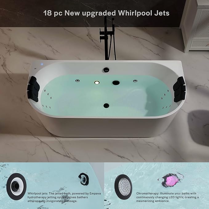 Empava Update Acrylic Whirlpool Bathtub, 71-Inch Freestanding Gracefully Oval - Image 3